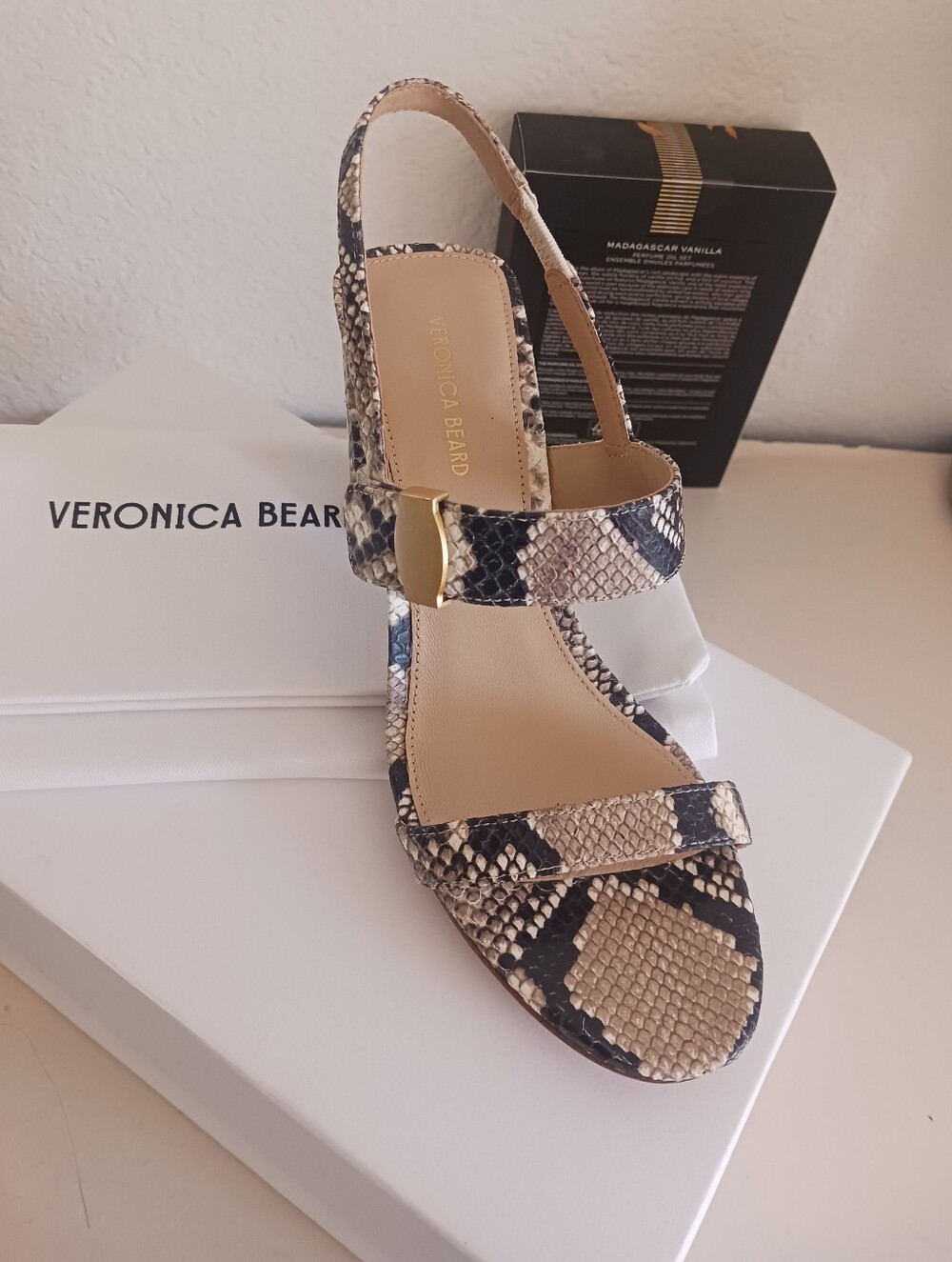 Veronica Beard Genetta Snake-Embossed Leather Sandals